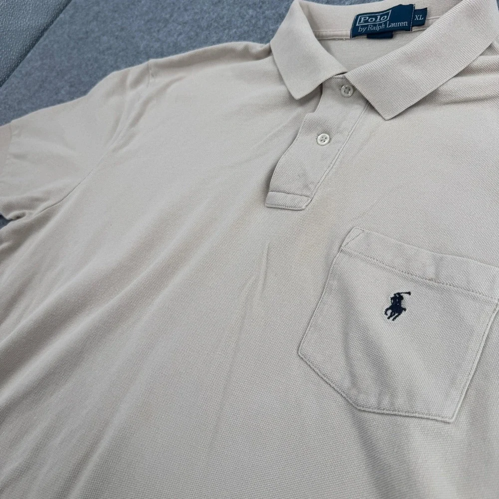 Polo Ralph Lauren Polo Shirt Mens XL Classic Tan Beige‎ Pocket Pique Cotton